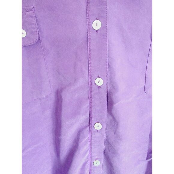 Chico's 3 Purple Button Front Top Shirt Feels Like Satin Pull Tab Slvs Pockets - Picture 4 of 5